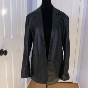 Oversized Black Lamb Leather Blazer | Size 4